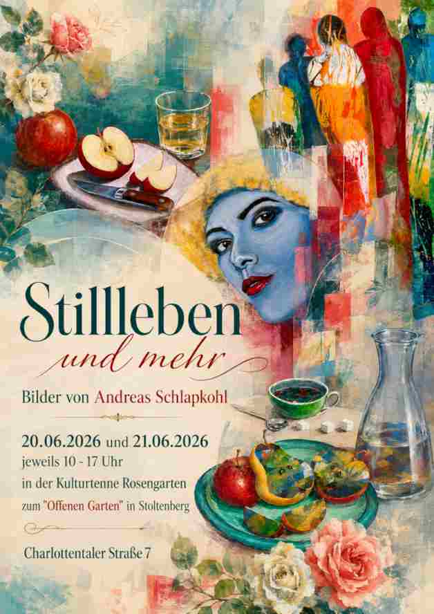 Plakat für Ausstellung am 20. und 21. Juni 2026 von Andreas Schlapkohl, Malerei.