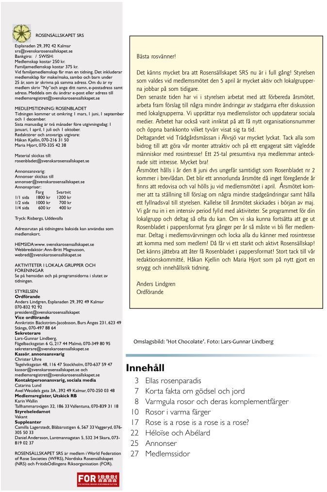 „Rosenbladet“ Vorwort und Kontaktdaten.