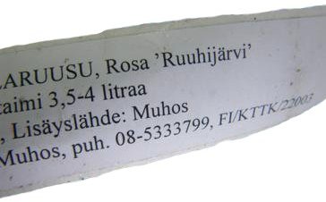Sorten-Etikett in finnischer Sprache