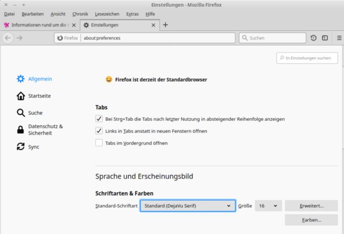 Einstellung Schrift bei Firefox