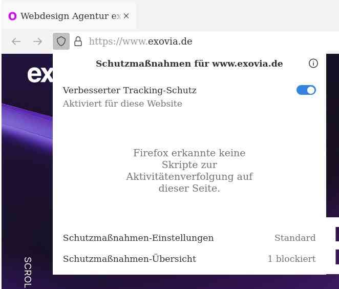 exovia – „keine Sripte zur Aktivitätenverfolgung“