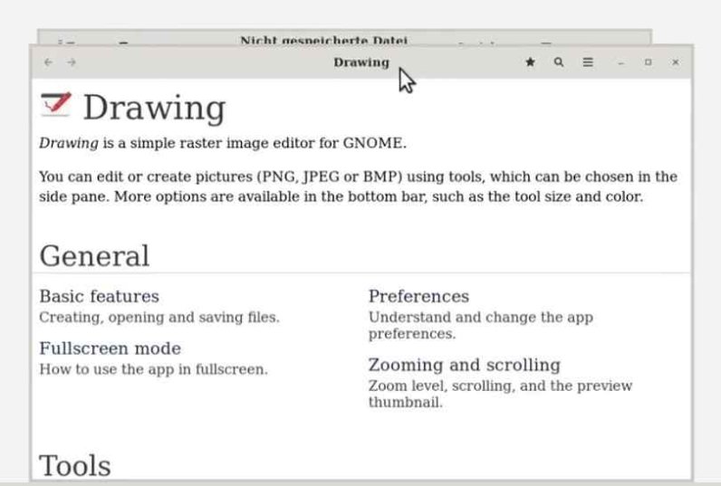 Info Drawing – Gnome-Programmfenster.