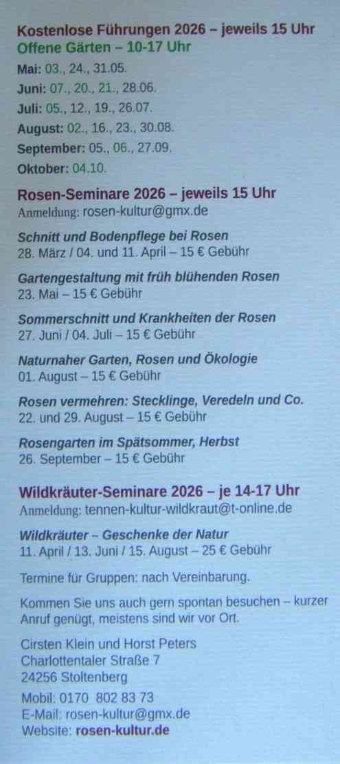 Handzettel Rosenpark 2026, Rückseite.