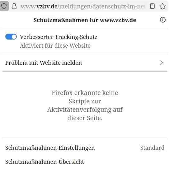 Tracking-Schutz bei Firefox, Informations-Schild.