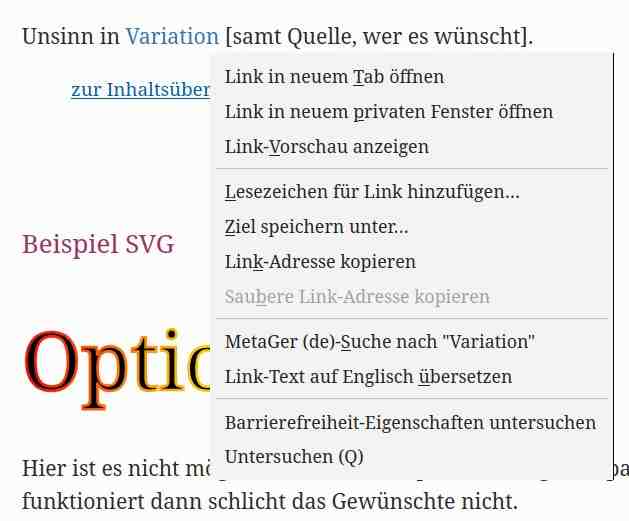 Funktion Maus-Rechtsklick nach Markierung von Links.